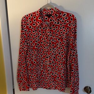 Silk Red Hearts Leopard Print Women’s Blouse